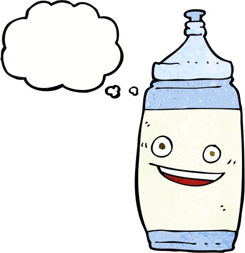 Cartoon water bottle with thought bubble vector image