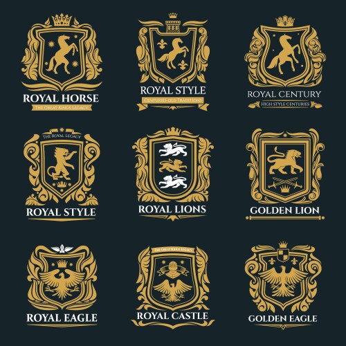 royal heraldry emblems heraldic lion and horse vector image