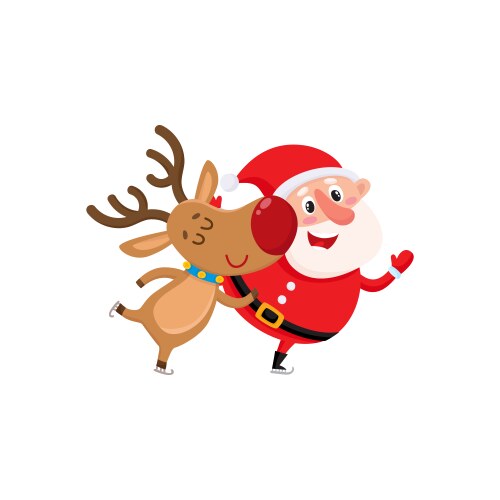 Funny santa claus and reindeer in red scarf vector image