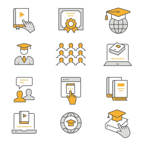 E-learning distance education flat line icons vector image