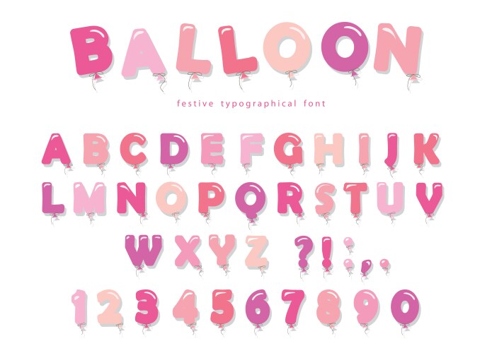 Balloon pink font cute abc letters and numbers vector image