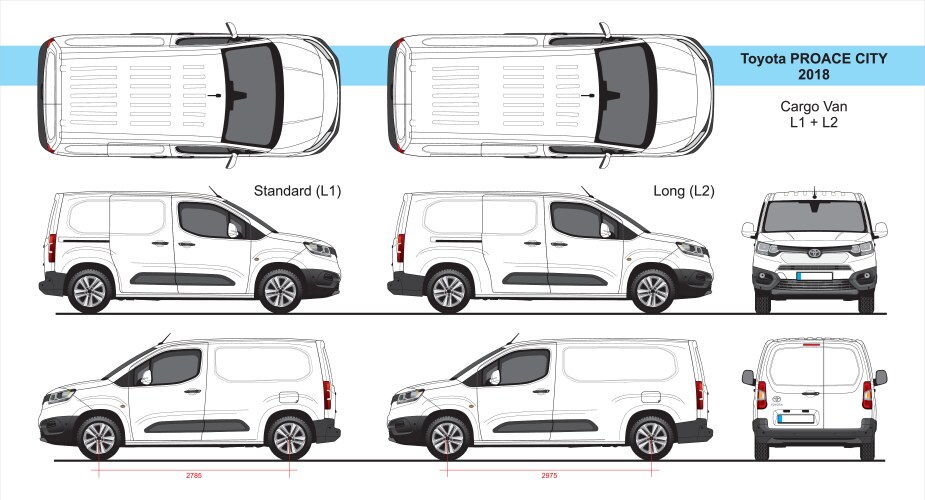 Toyota proace city van l1 l2 2018-present vector image