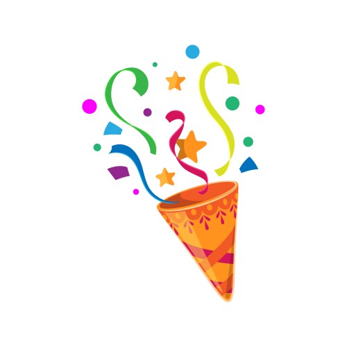 holiday party popper cone with confetti and stars vector image