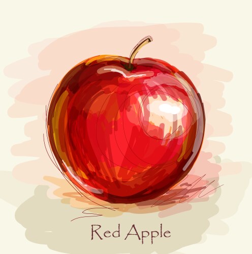 Sketch of red apple in watercolor technique vector image