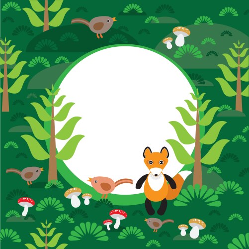 fox background green forest with fir trees vector image