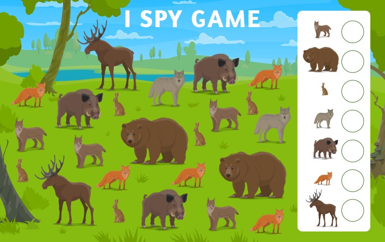 i spy game cartoon hunting forest animals birds vector image