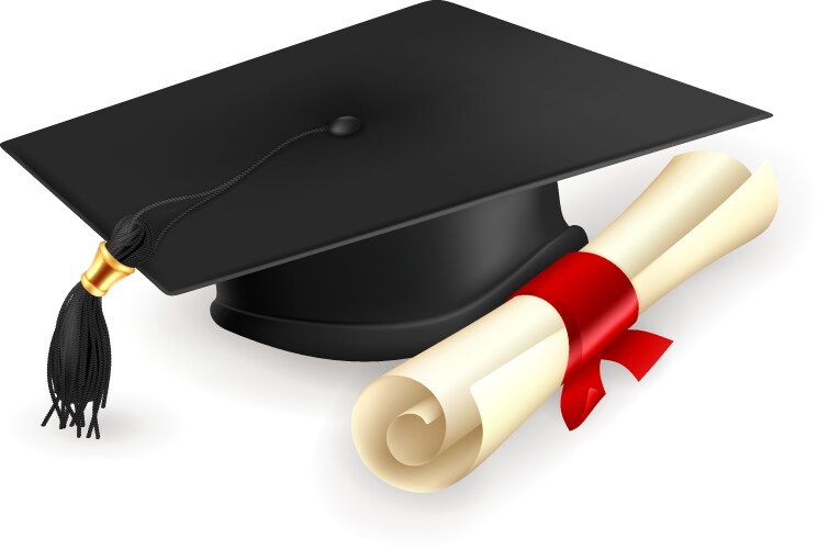 Graduation cap and diploma vector image