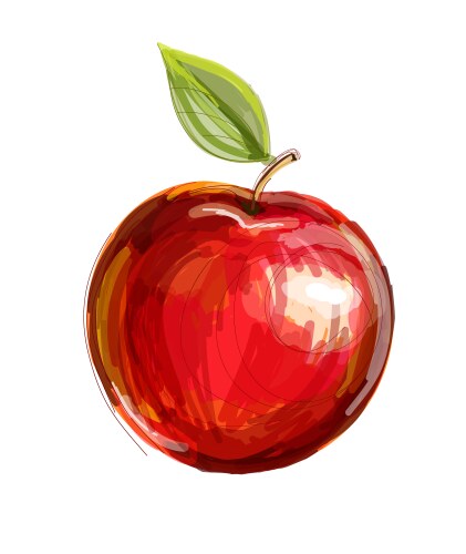 Sketch of red apple in watercolor technique vector image