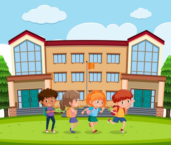 Srudent infront of school vector image