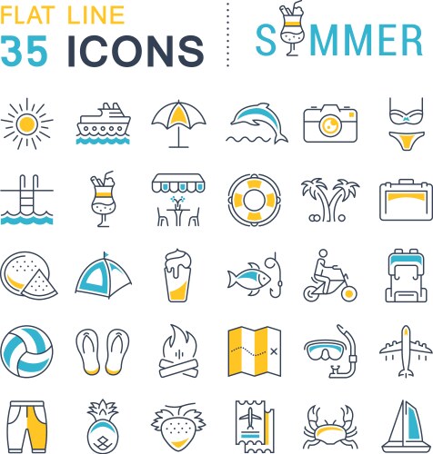 Set flat line icons summer vector image