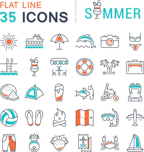 Set flat line icons summer vector image