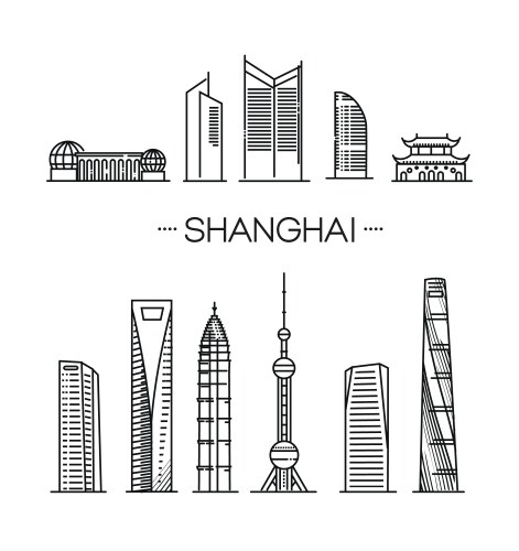 shanghai china line travel skyline set vector image