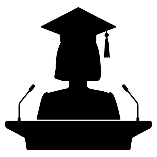 Silhouette of a female graduate giving speech vector image