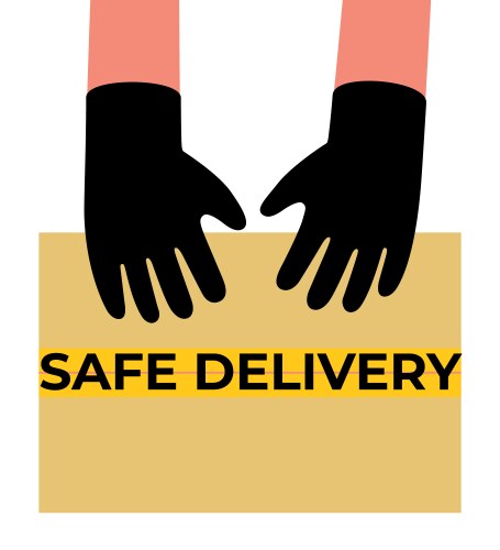 Hands in gloves deliver package safe delivery vector image