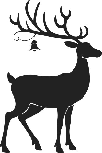 Graceful reindeer silhouette with bell on antlers vector image