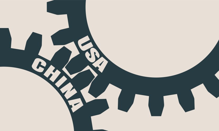 Usa and china text on the gears vector image