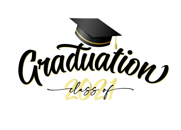 Graduation 2021 golden lettering with academic cap vector image