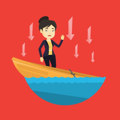 Business woman standing in sinking boat vector image