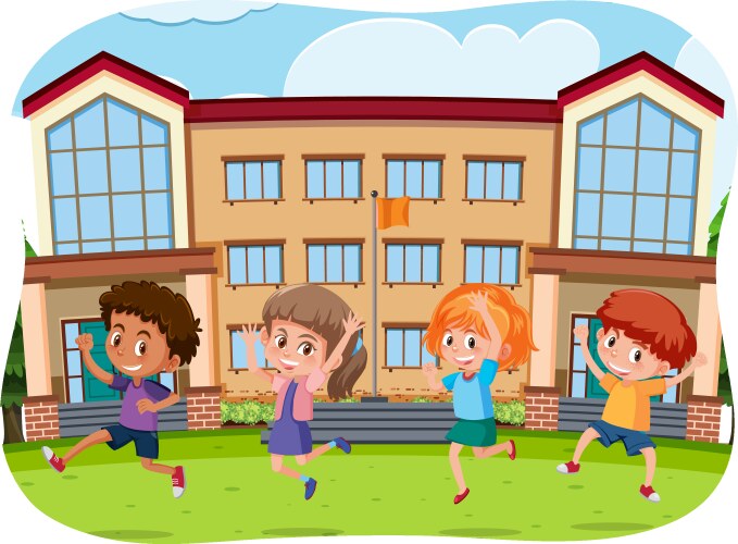 Happy kids playing outdoor background vector image