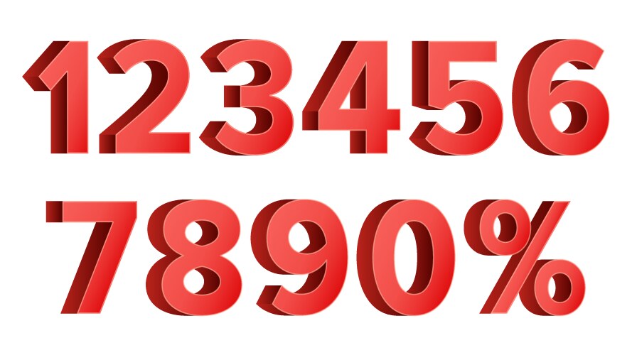 Red discount numbers set figures from 0 vector image