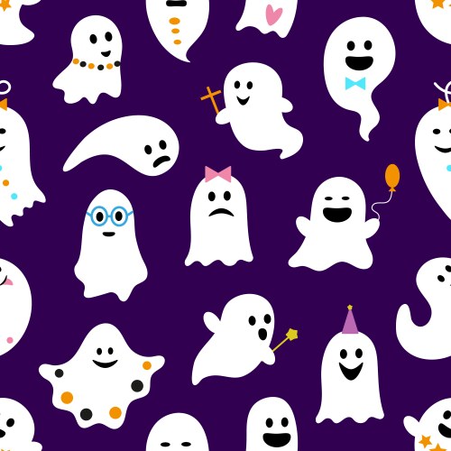 Halloween cute kawaii ghosts characters pattern vector image