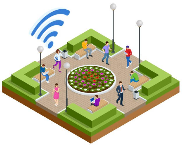 isometric free wi-fi signboard in park or campus vector image