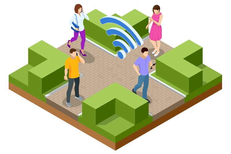 isometric free wi-fi signboard in park or campus vector image