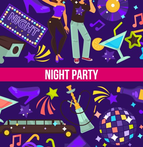 Night party dancing club disco ball and hookah vector image