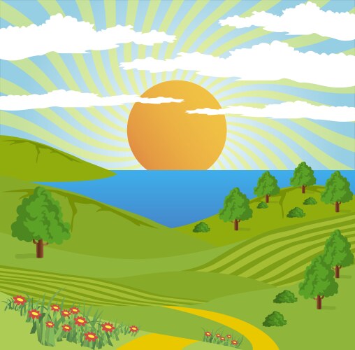 abstract nature landscape sun sky road vector image