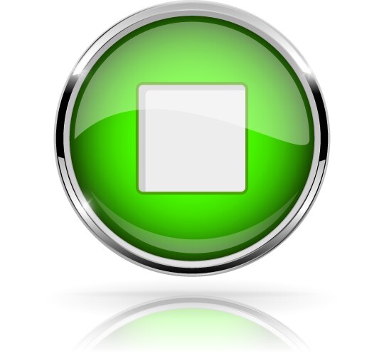 Green round media button stop shiny icon vector image