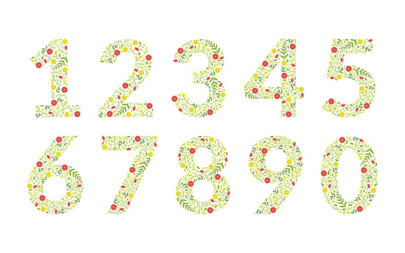 Green floral numbers made leaves and flowers vector image