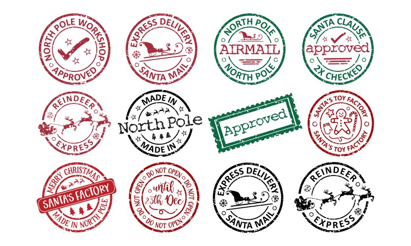 North pole post santa gift rubber stamp collection vector image