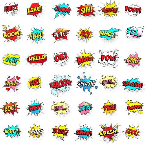 Comic bubbles cartoon text balloons pow and zap vector image