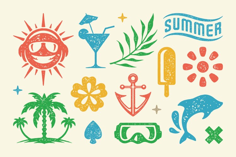 Summer symbols and objects set vector image