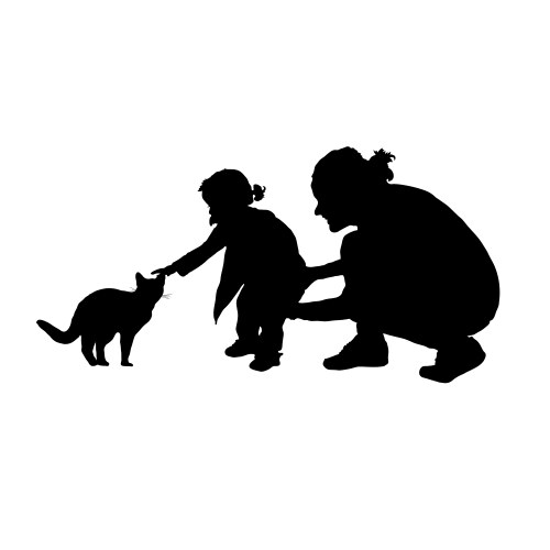 Child silhouette with mom and cat vector image