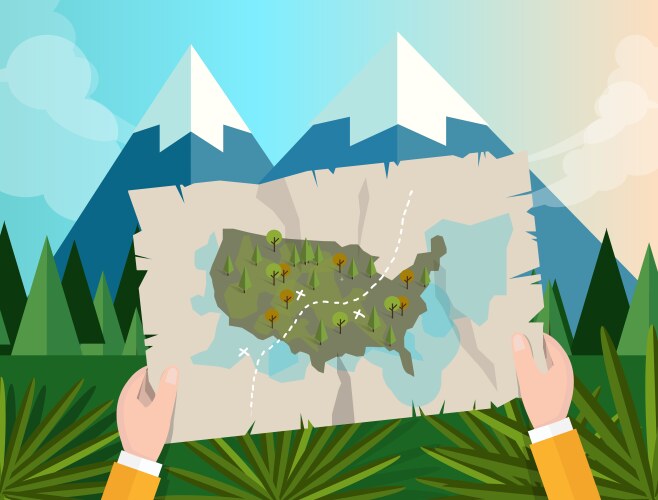 Hand holding map america tracking hunting vector image