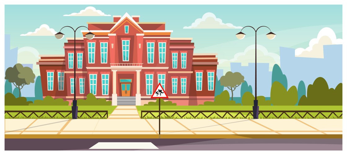 school building with small fence around vector image