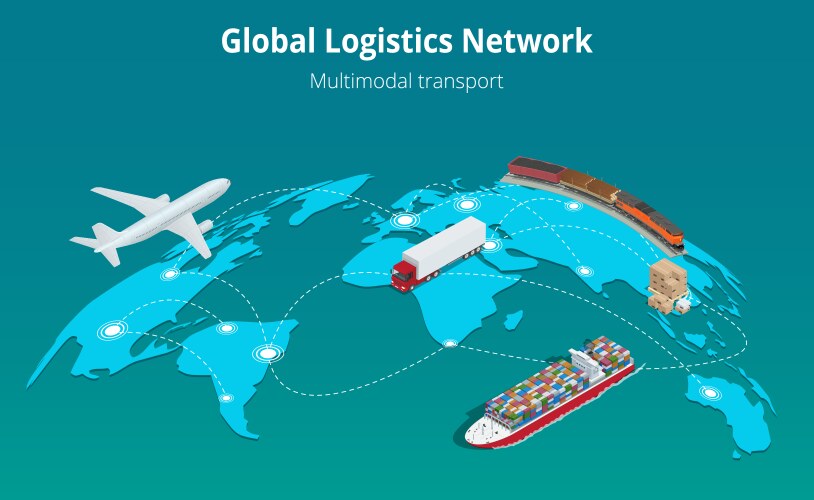 Global logistics network web site concept flat 3d vector image