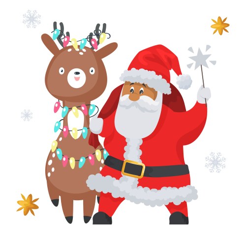 Funny santa claus and christmas reindeer vector image