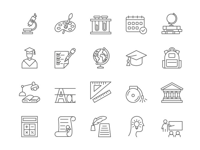 School line icons students academic studying vector image