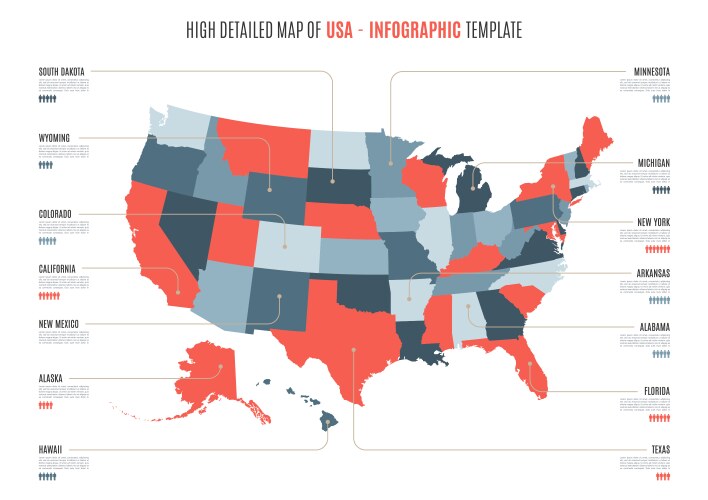 High detailed map of united states america vector image