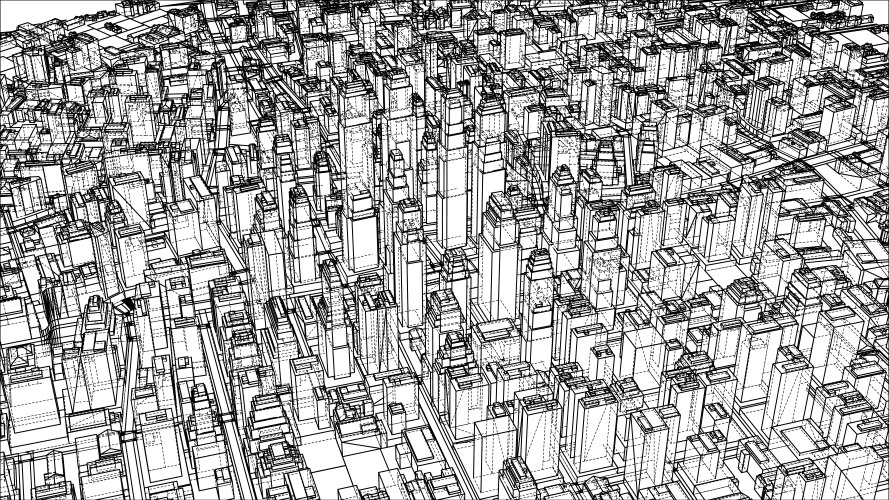 Wire-frame city blueprint style vector image