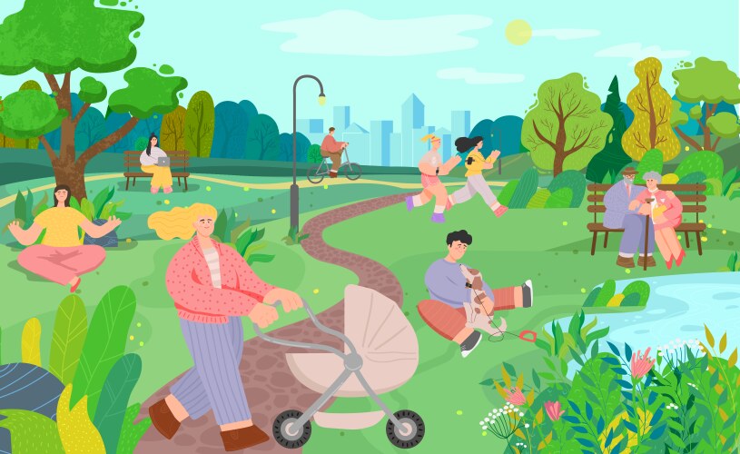 People in city park active lifestyle outdoor vector image