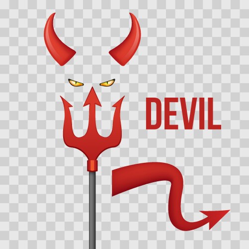 Devil horns trident eyes and tail isolated vector image