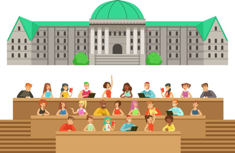 University building and classroom with students vector image