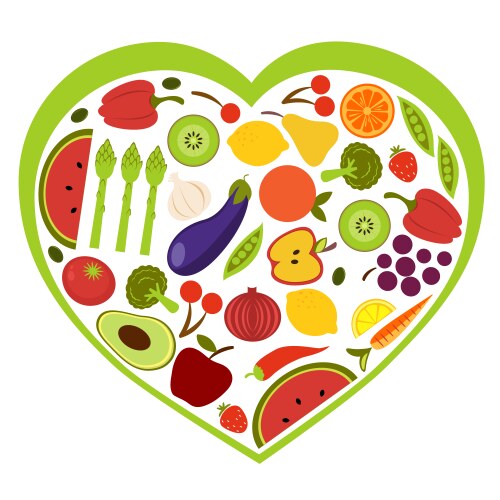 Fruit and vegetables heart shape vector image