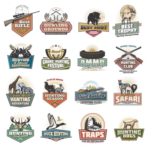 safari and hunting sport icons equipment vector image