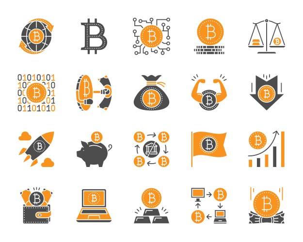 Bitcoin simple color flat icons set vector image