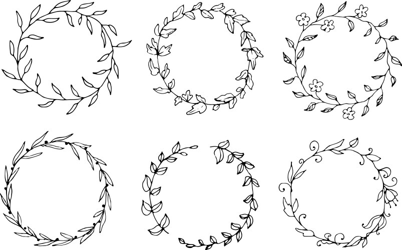 Set of hand drawn round floral wreaths vector image