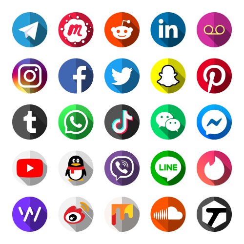 Social media logo icon set on circle button vector image